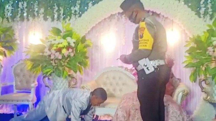 Viral, Pengantin Pria tak Pakai Masker, Tiba-tiba Pak Polisi Naik ke Pelaminan Minta Dia Push Up