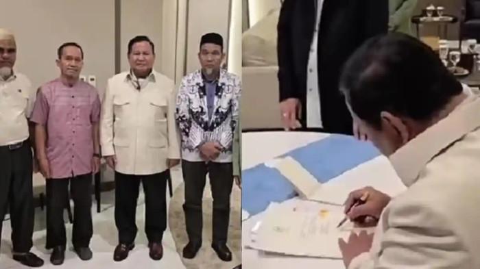 VIRAL MEDIA SOSIAL - Presiden Republik Indonesia, Prabowo Subianto dan guru SMA Negeri 1 Luwu Utara, Sulawesi Selatan, yakni Rasnal dan Abdul Muis di Pangkalan TNI AU Halim Perdanakusuma, Makasar, Jakarta Timur pada Kamis (13/11/ 2025). Prabowo memberikan rehabilitasi hukum kepada keduanya, sehingga seluruh nama baik dan hak Rasnal dan Abdul Muis dipulihkan.