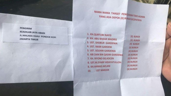 Lagi Heboh, Beredar Surat Ancaman Pembunuhan 10 Ustadz, Warga Depok Gempar!