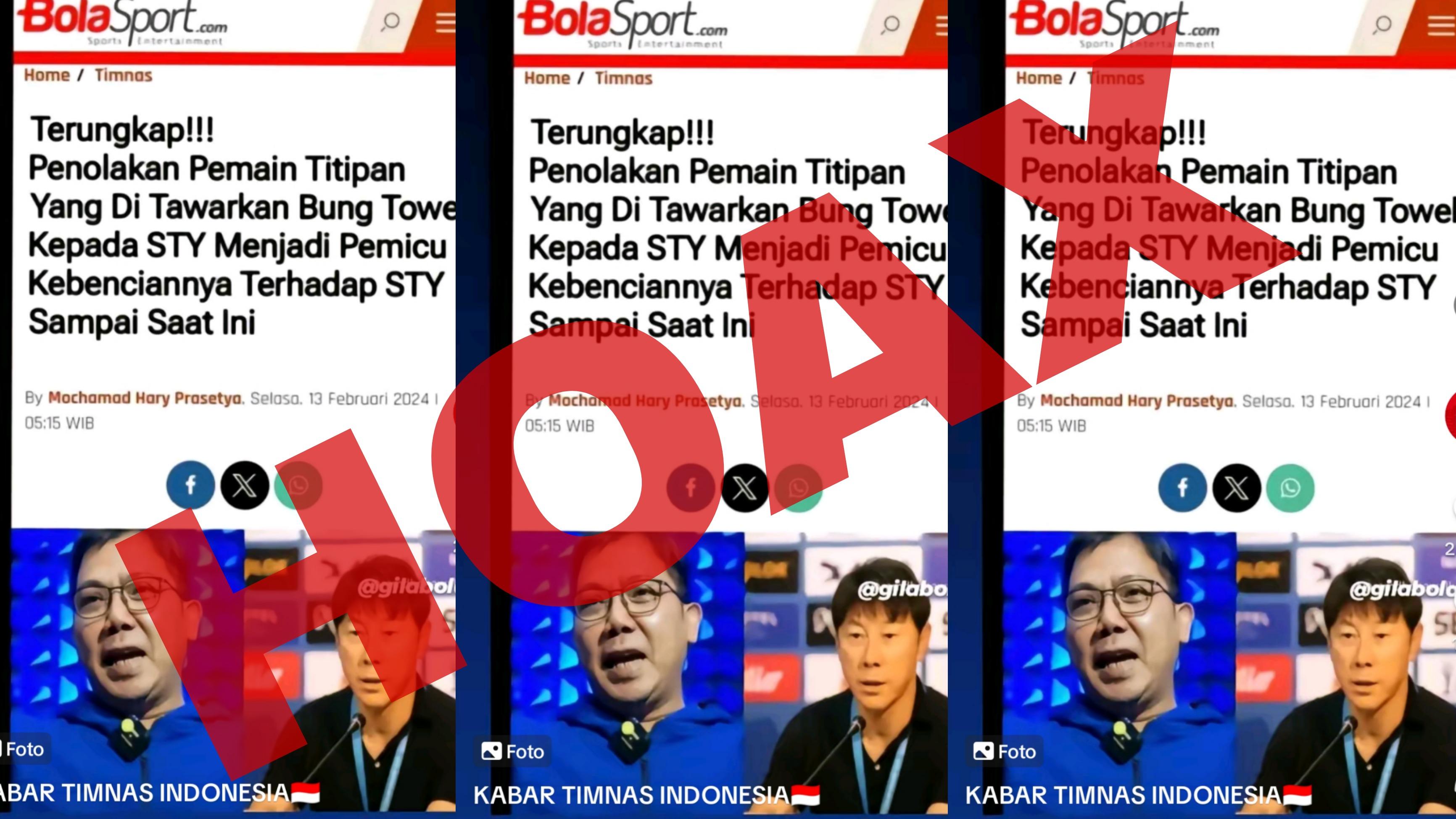 CEK FAKTA : Salah ! Bung Towel Benci Shin Tae-yong karena Pemain Titipannya tak Ditanggapi STY