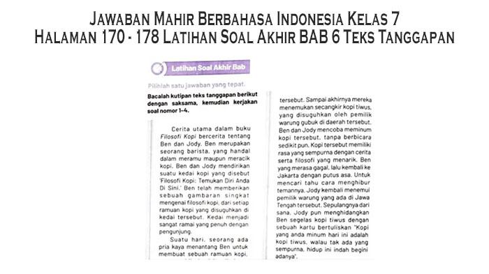 Jawaban Mahir Berbahasa Indonesia Kelas 7 Halaman 170 - 178 Latihan Soal Akhir BAB 6 Teks Tanggapan