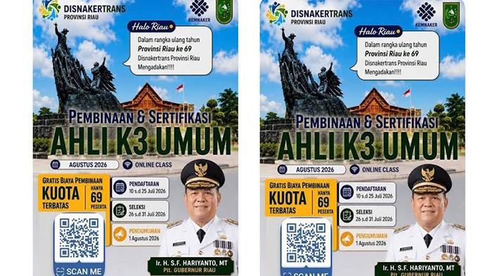 Pemprov Riau Buka Pelatihan Ahli K3 Umum Gratis, Kuota Hanya 69 Peserta, Ini Syaratnya - Tribunpekanbaru.com