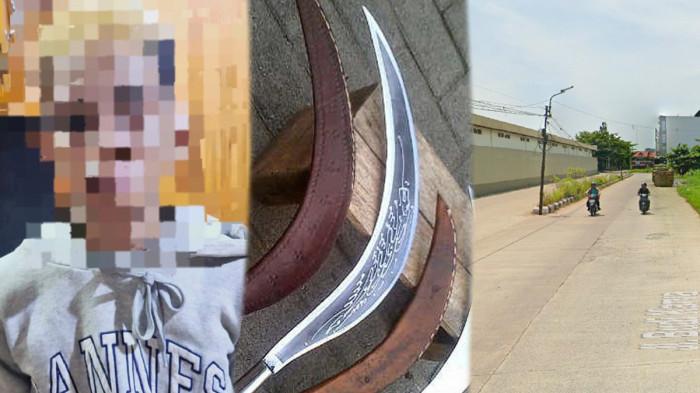 REMAJA ANIAYA REMAJA PONTIANAK - Kolase foto remaja U (16) yang diduga pelaku penganiayaan menggunakan celurit di kawasan Ambalat, tepatnya di depan Vila Gam, Jalan Budi Karya, Kecamatan Pontianak Selatan, pada Minggu 9 November 2025 saat diamankan pihak kepolisian (kiri). Ilustrasi celurit (tengah) dan tangkapan layar Jalan Budi Karya (kanan). Polisi mengimbau kawasan Ambalat saat ini tidak aman.