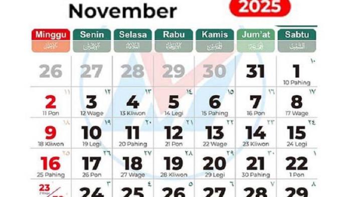 KALENDER Jawa November 2025 Lengkap Daftar Hari Baik dan Buruk Menurut Weton Kelahiran