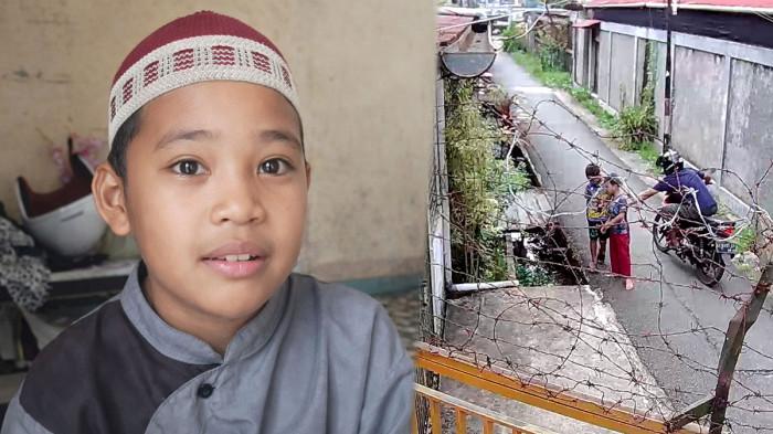 JAMBRET PONTIANAK - Kolase Fikri Nakhla Rafi (10) saat ditemui usai menjadi korban penjambretan di Pontianak Selatan, pada Selasa 14 April 2026 (kiri) CCTV saat HP milik Fikri dijambret orang tidak dikenal pada Senin 13 April 2026 (kanan).