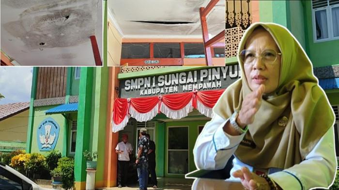 KONDISI GEDUNG SEKOLAH - Kepala SMPN 1 Sungai Pinyuh, Jumarni, tidak menutupi kekecewaannya. Menurutnya, hasil pekerjaan jauh dari harapan meski pihak sekolah sudah dilibatkan sejak tahap perencanaan.