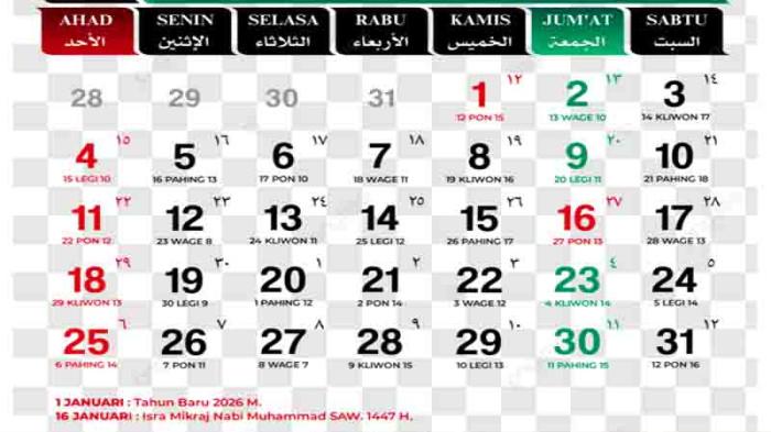 Kalender Islam Januari 2026