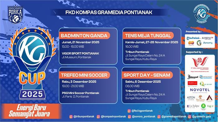 MEMPERLOMBAKAN - FKD KG Cup Pontianak 2025 memperlombakan berbagai cabang olahraga se-perti Badminton Ganda, Tenis Meja Tunggal, Trofeo Mini Soccer, Sport Day.