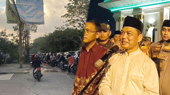 ANTREAN PANJANG BBM - Kolase foto Gubernur Kalimantan Barat Ria Norsan didampingi jajaran TNI-Polri dan Forkopimda memberikan keterangan kepada awak media usai mengikuti video conference bersama Kapolri dalam rangka Operasi Ketupat 2026 di Pospam Masjid Raya Mujahidin Pontianak, pada Jumat 20 Maret 2026 (kanan) dan kerumunan warga mengantre di salah satu SPBU, hingga sebabkan kemacetan di Jalan Arteri Supadio, Kecamatan Sungai Raya, Kabupaten Kubu Raya, Kalimantan Barat, Jumat 20 Maret 2026 (kiri).