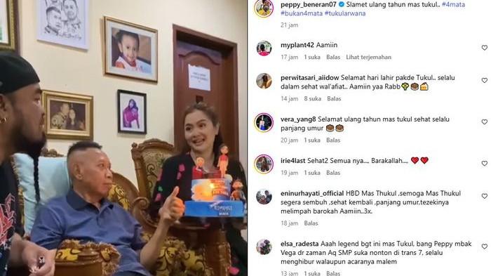 Vega dan Peppy membawa kue ulang tahun dengan desain unik