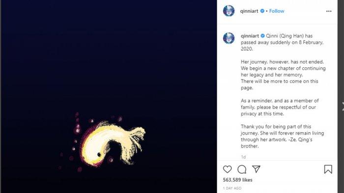 Kabar meninggalnya Qinni mengejutkan banyak penggemarnya (Instagram @qinniart)