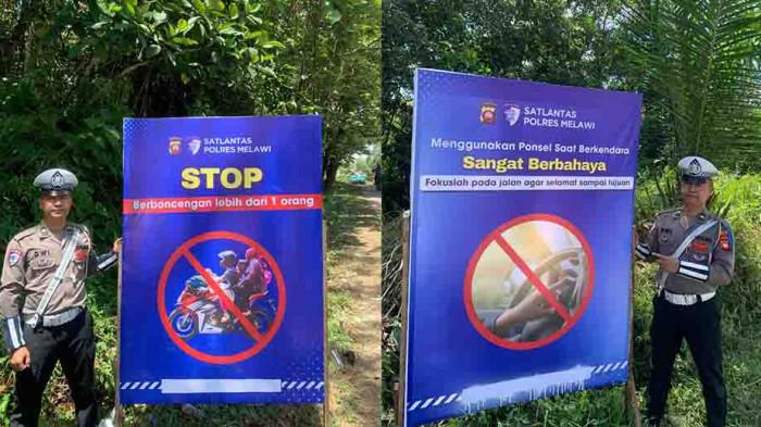 Satgas Preemtif Polres Melawi Pasang Banner Operasi Zebra Kapuas 2025 di Titik Rawan Laka Melawi.