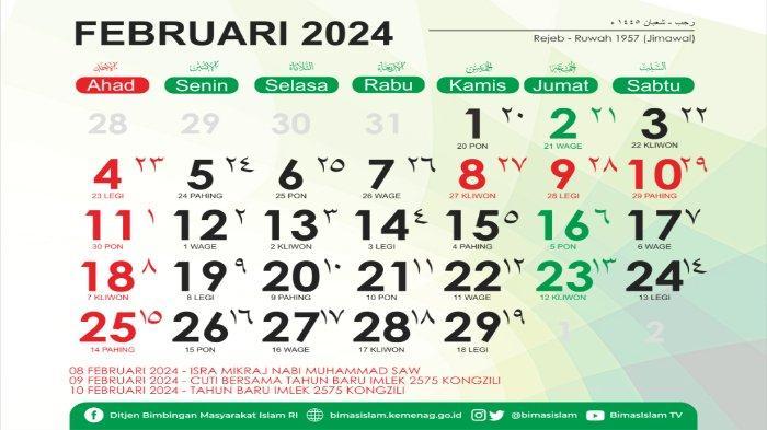 Kalender 2024 Jadwal Isra Mikraj Februari, Bulan Rajab 2024 Sampai Tanggal Berapa?