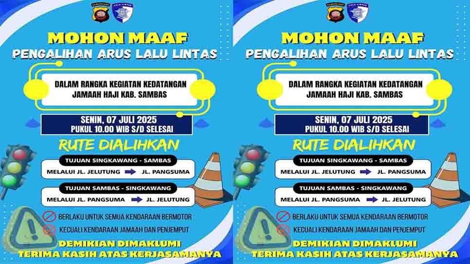 Sambut Kedatangan Jemaah Haji, Satlantas Polres Sambas Alihkan Arus Lalu Lintas di Pemangkat