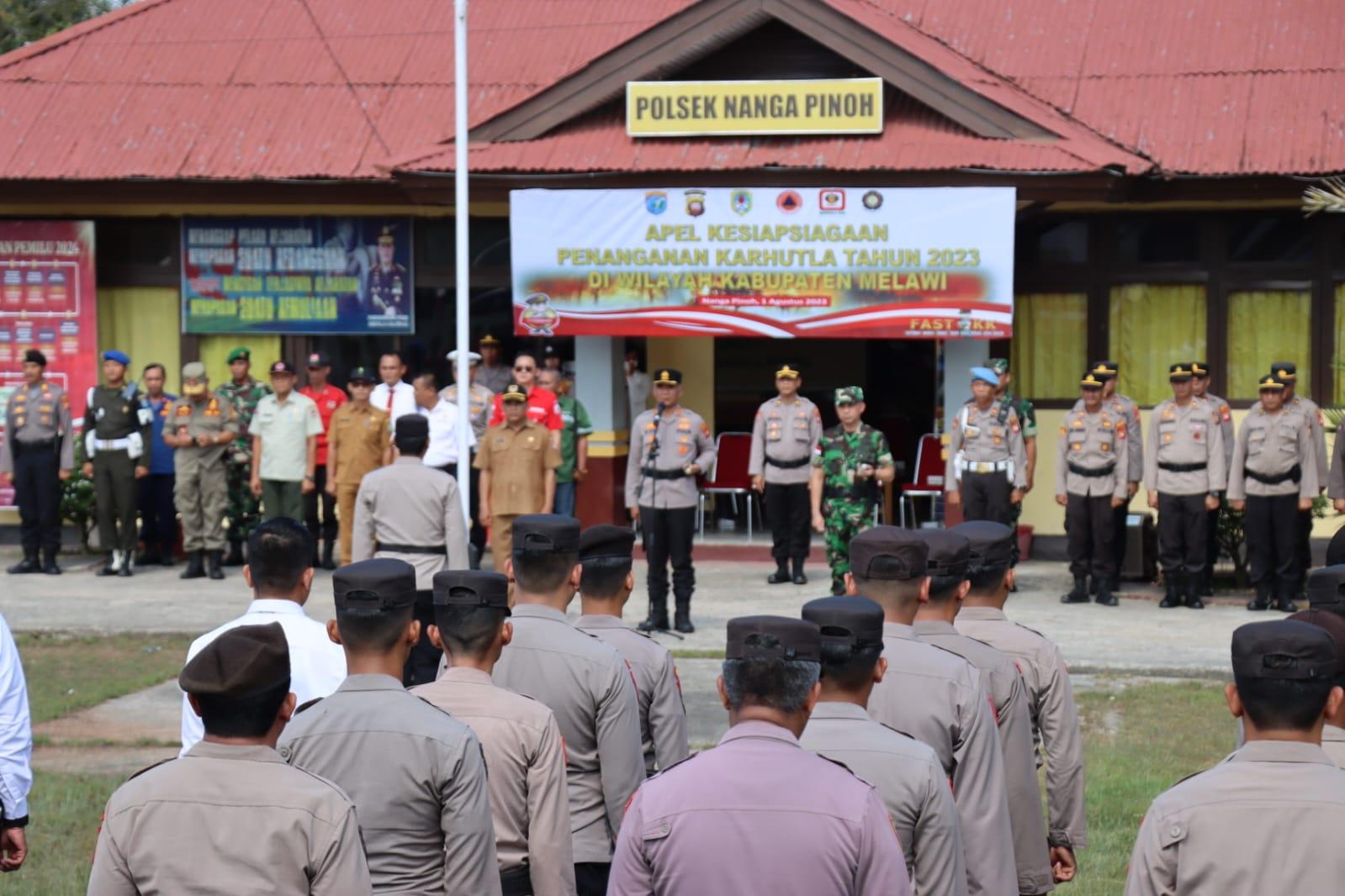 Polres Melawi Laksanakan Apel Gelar Pasukan dalam Menghadapi Karhutla di Kabupaten Melawi