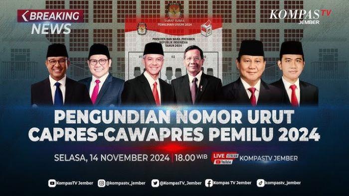 Nomor Urut Capres dan Cawapres Pemilu 2024, Anies-Cak Imin 1, Prabowo-Gibran 2 dan Ganjar- Mahfud 3!