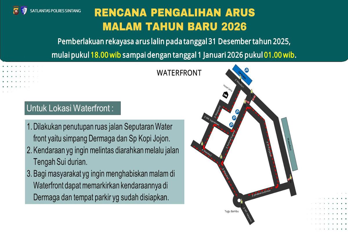 Sambut Malam Pergantian Tahun, Polres Sintang Terapkan Pengalihan Arus Lalu Lintas
