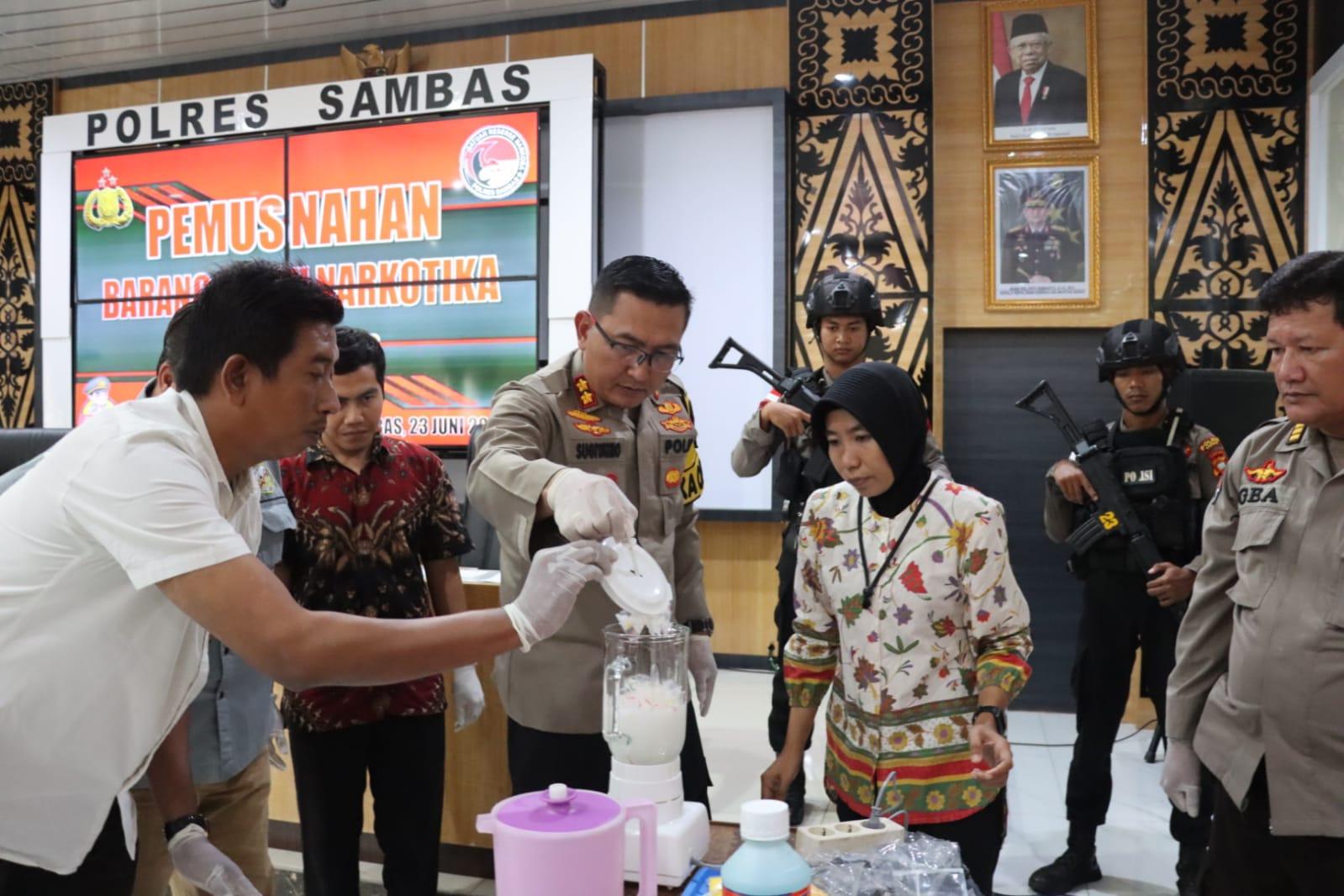 Polres Sambas Rilis 4 Kasus Narkoba Bulan Juni 2023, Sita dan Musnahkan 76,29 Gram Sabu