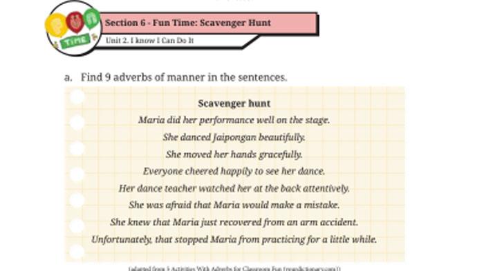 Soal Bahasa Inggris Kelas 8 SMP Kurikulum Merdeka, Section 6 Fun Time: Scavenger Hunt Halaman 267