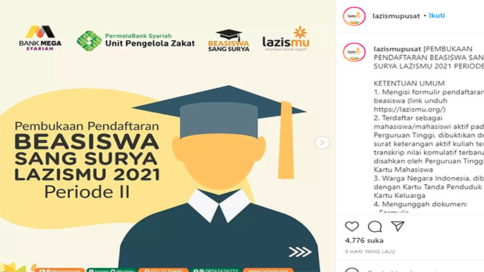 BEASISWA Lazismu 2021 Dibuka! Tersedia untuk Mahasiswa Jenjang D3, S1 hingga S2 | Cek Syaratnya