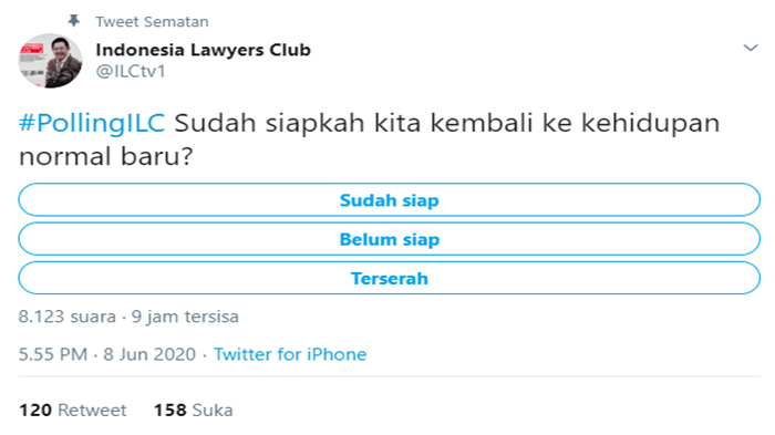ILC Malam Ini Selasa 9 Juni, Twitter Indonesia Lawyers Club Buat Polling | Netizen Sikapi New Normal