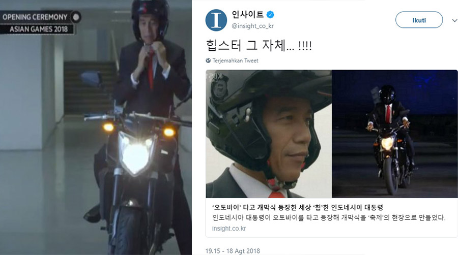 Video Naik Motor Presiden Jokowi di Pembukaan Asian Games 2018 Jadi Sorotan di Korea Selatan