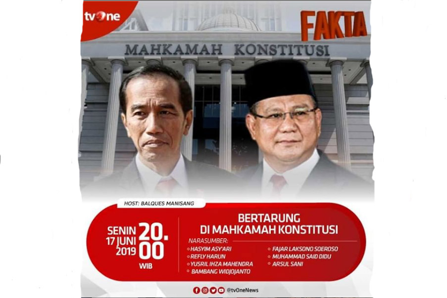 LIVE Fakta TVOne Senin (17/06) Jam 20.00 WIB, Bertarung di Mahkamah Konstitusi, Ada Refly Harun & BW