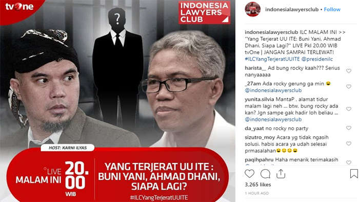 LIVE ILC TVOne Selasa 5/2 'Yang Terjerat UU ITE: Buni Yani, Ahmad Dhani, Siapa Lagi?' No RG No Party