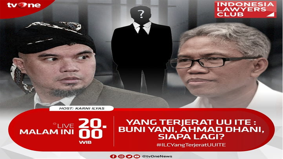 LIVE STREAMING ILC TVOne Malam Ini, Tema: Yang Terjerat UU ITE: Buni Yani, Ahmad Dhani, Siapa Lagi?