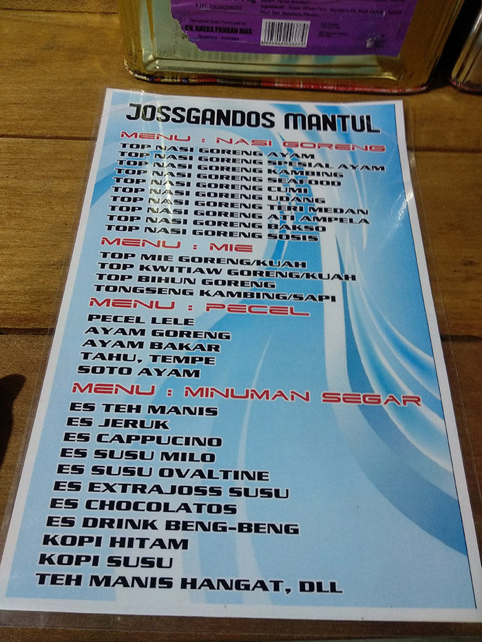 Menu Warung Makan Jossgandos Mantul Putussibau Utara