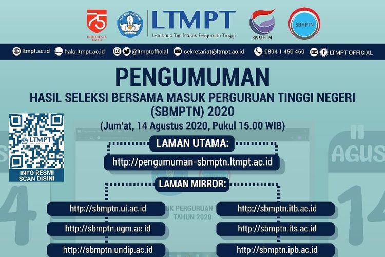 Klik http://pengumuman.sbmptn.ltmpt.ac.id 2020, Cek Pengumuman Hasil SBMPTN 2020 14 Agustus 2020