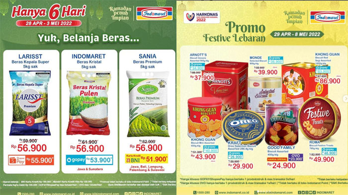 Promo JSM Indomaret Hari Ini 1 Mei 2022 dan Promo Festive Lebaran Beras & Aneka Biskuit Sirup Hemat