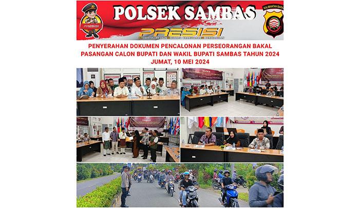 Personel Polsek Sambas Lakukan Pengamanan Penyerahan Dokumen Pasangan Calon Bupati dan Wakil Bupati