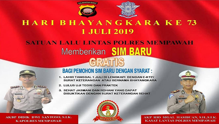 HUT Bhayangkara ke-73, Satlantas Polres Mempawah Beri SIM Gratis Bagi Pemohon yang Lahir 1 Juli