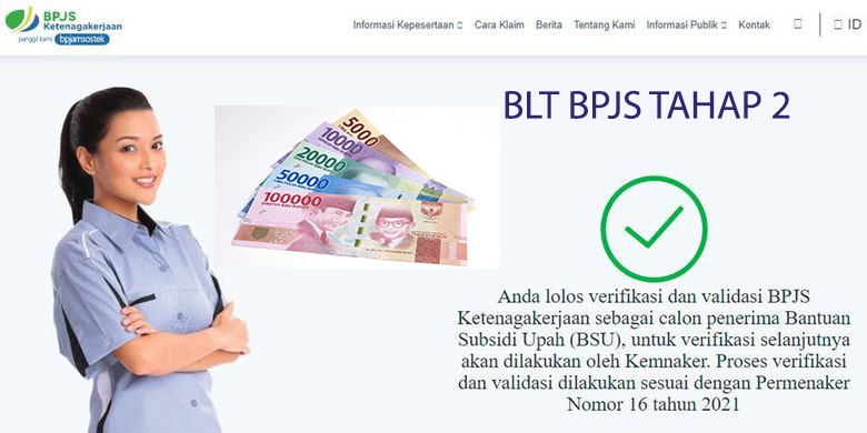Tanda Lolos Verifikasi dan Validasi Penerima BLT BPJS Login bsu.bpjsketenagakerjaan.go.id