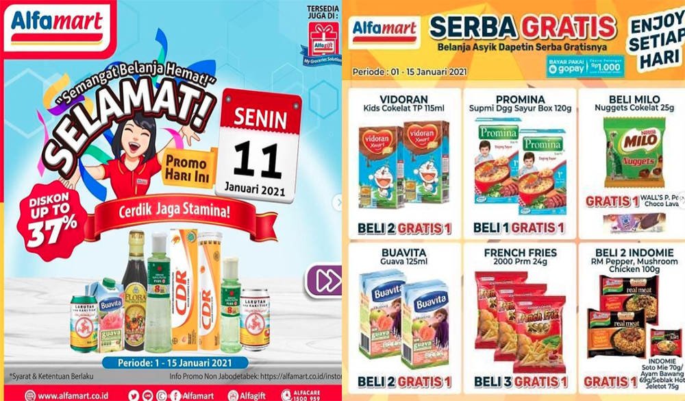 UPDATE PROMO ALFAMART Hari Ini 11 Januari 2021, Diskon Hemat Beli 2 Gratis 1 hingga 15 Januari 2021
