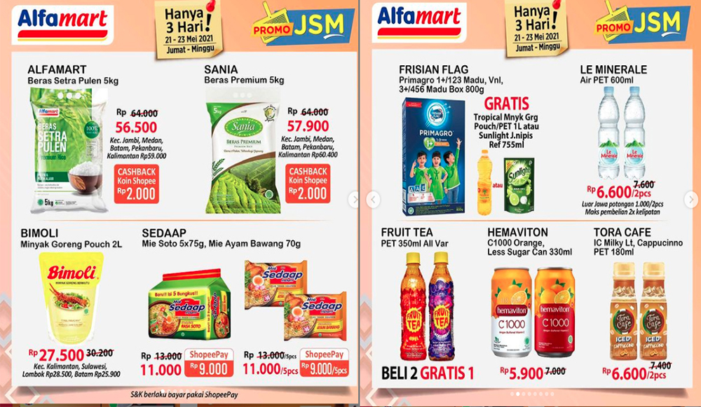 UPDATE PROMO JSM ALFAMART Hari Ini 23 Mei 2021, Diskon Minyak Goreng Susu Snack hingga Shampo Hemat
