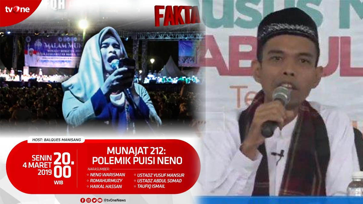 Ustadz Abdul Somad Bicara Polemik Puisi Neno Warisman di Munajat 212, Fakta TVOne Malam Ini