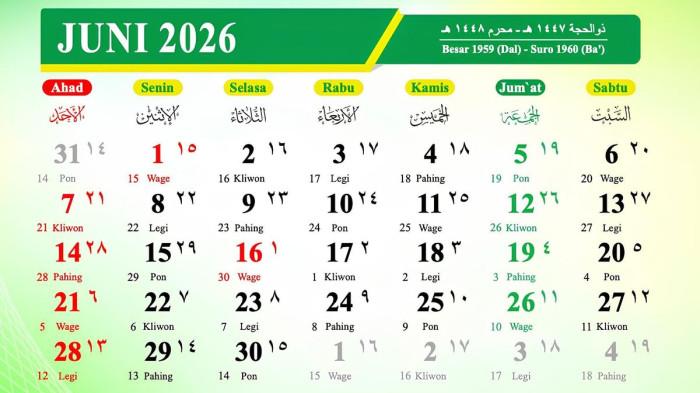 KALENDER JUNI 2026 - Jadwal Libur Terakhir di Juni Kapan? Catat Ini Tanggal untuk Bersantai dan Family Time (Kemenag.co.id)