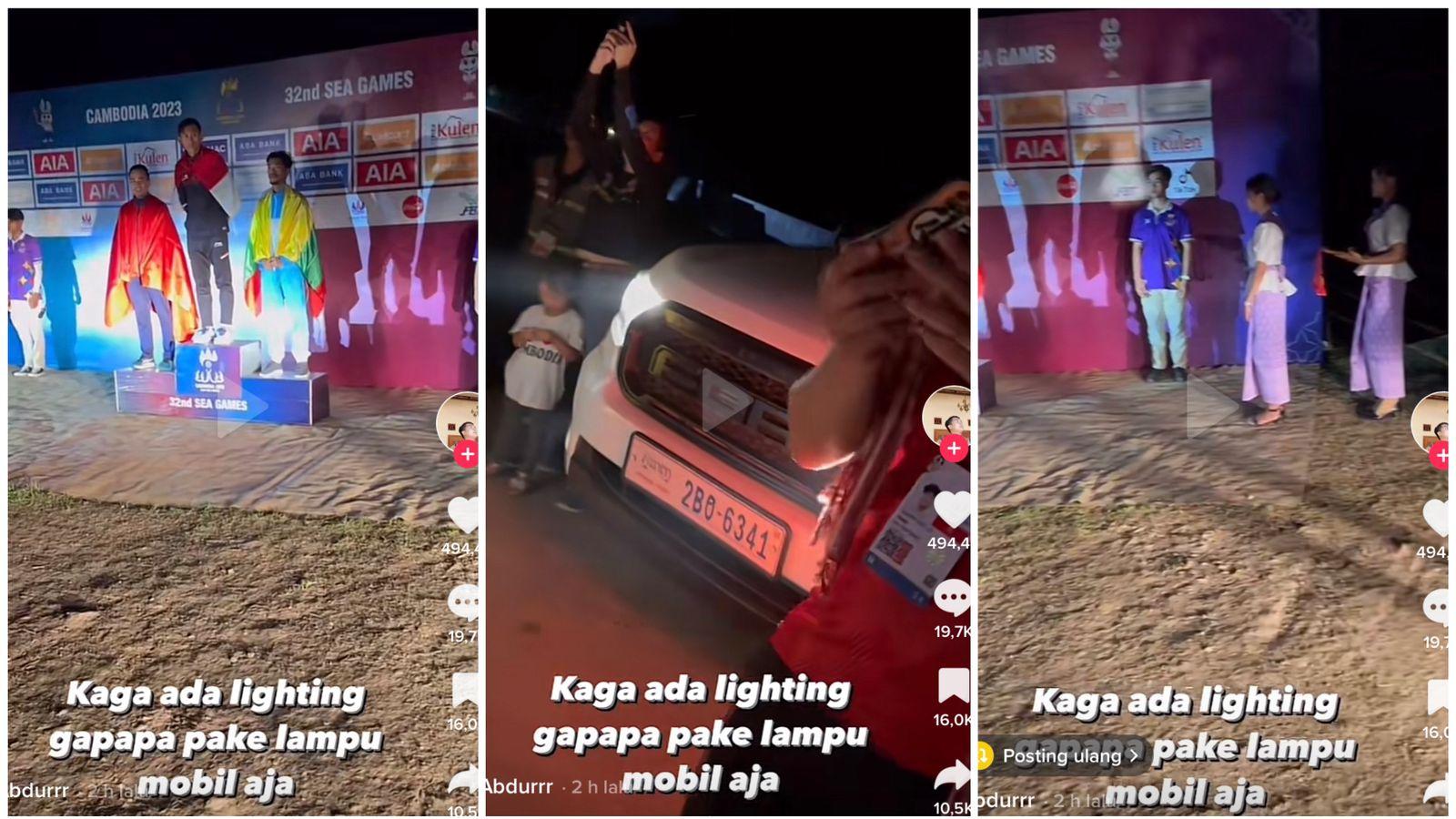 Viral, Prosesi Pemberian Medali SEA Games 2023 Hanya Disorot Lampu Mobil Membuat Warganet Heboh