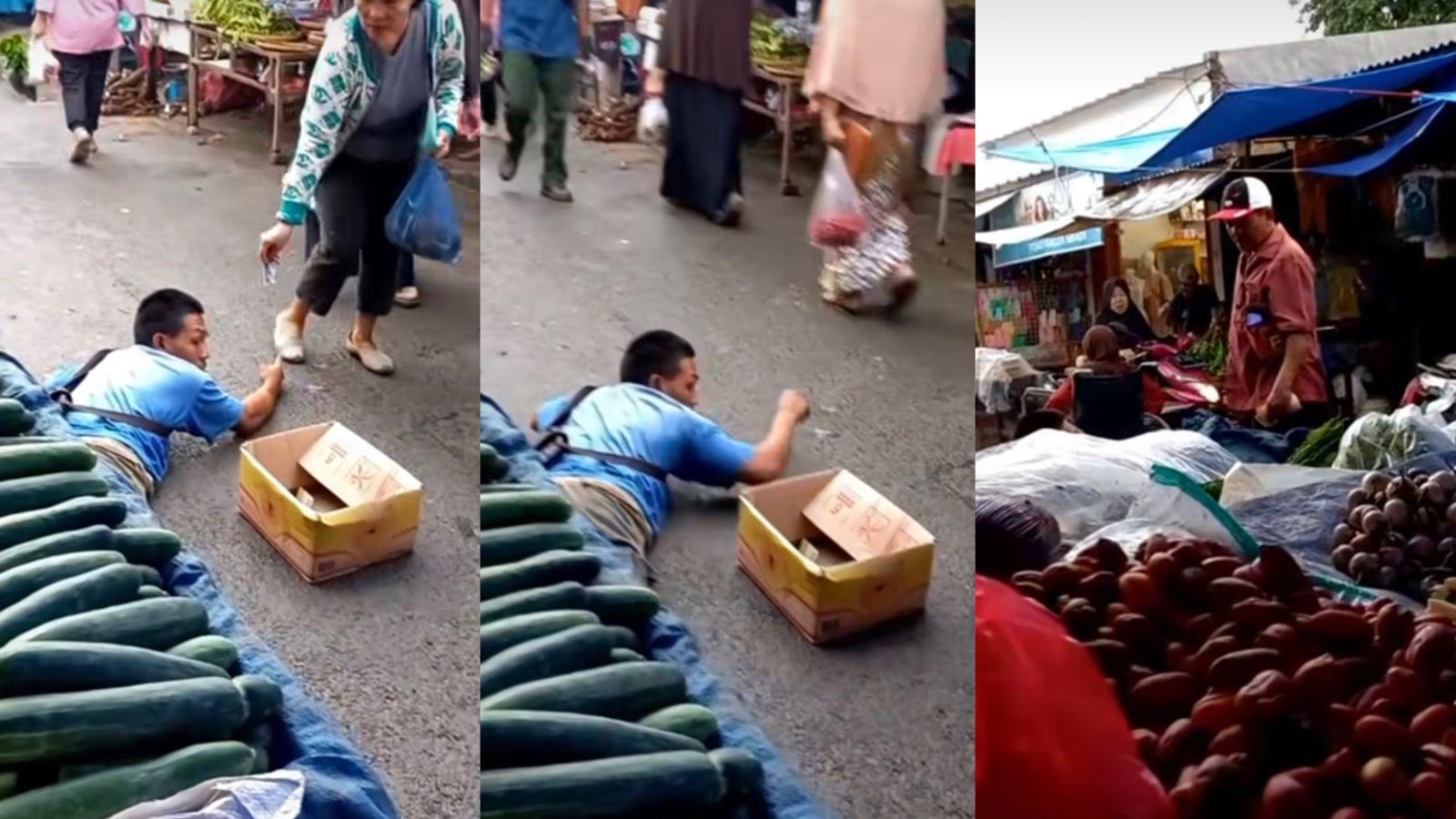 VIRAL, Pengemis Keciduk Pura-pura Lumpuh di Sebuah Pasar, Warganet Langsung Nyinyir Begini