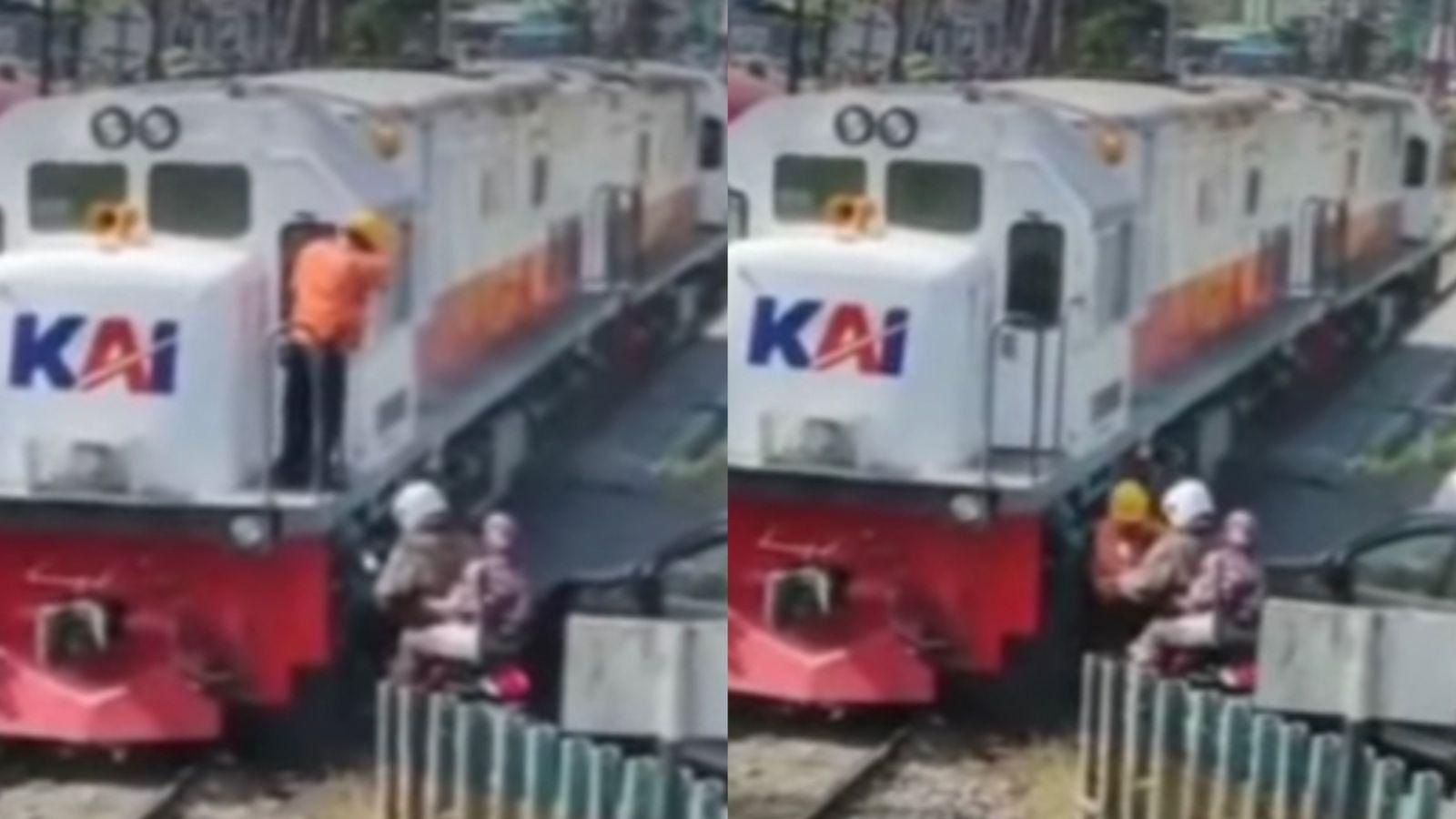 VIRAL Pengendara Motor Halangi Laju Lokomotif Kereta Api, Warganet: Segitu Gak Sabaran Jadi Manusia!