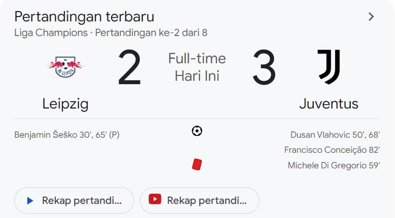 Juventus Mulus Curi Poin di Kandang Leipzig, Satu Pemain Kartu Merah