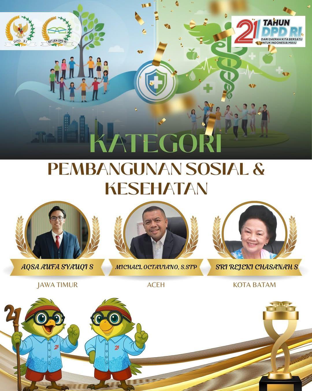 FINALIS DPD AWARD - Michael Octaviano, sosok pegiat sosial Aceh, finalis DPD Award 2025 dalam ajang 21 Tahun DPD RI bertajuk “Dari Daerah Kita Bersatu untuk Indonesia Maju” akan bersaing dengan Aqsa Aufa perwakilan Jawa Timur dan Sri Rejeki Chasanah dari Batam.(FOR PROHABA)