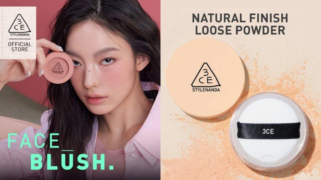 3CE Face Blush dan 3CE Natural Finish Loose Powder.
