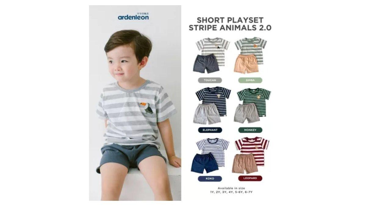 ARDENLEON Setelan Anak Kaos Anak Short Playset Stripe Animal 2.0