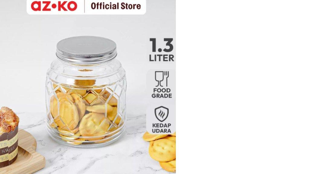 AZKO Kris 1.3 ltr Stoples Kaca Slim Dengan Tutup Jar Tempat Simpan Snack Dan Permen