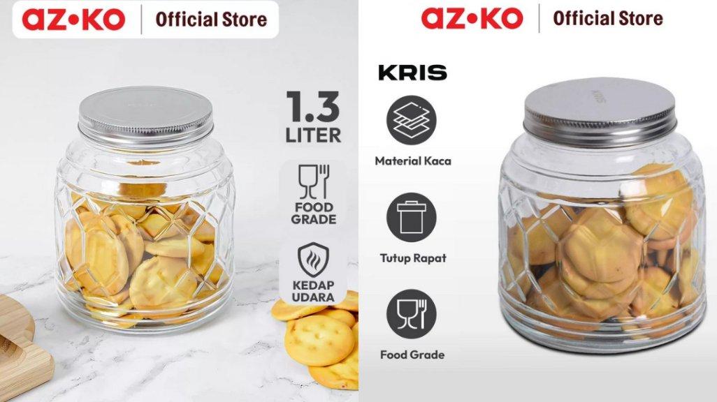 AZKO Kris 1.3 ltr Stoples Kaca Slim Dengan Tutup Jar Tempat Simpan Snack Dan Permen