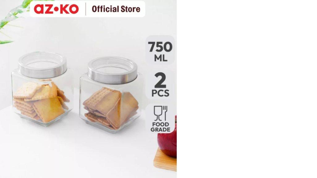AZKO Krishome 750 ml Set 2 Pcs Stoples Kaca Jar Tempat Simpan Snack Dan Permen
