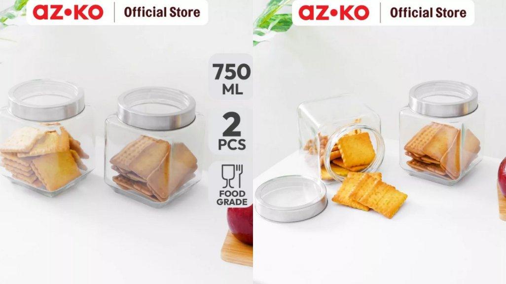 AZKO Krishome 750 ml Set 2 Pcs Stoples Kaca Jar Tempat Simpan Snack Dan Permen 
